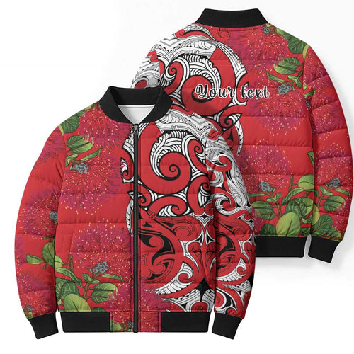 Personalised New Zealand Koru Pohutukawa Bomber Puffer Jacket Meri Kirihimete Aroha for Christmas - Aussie Hoodie