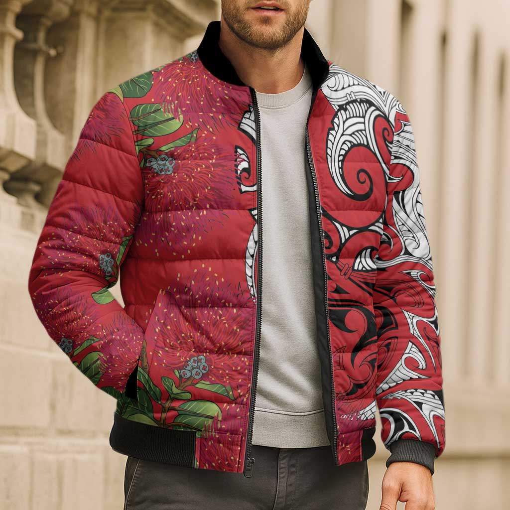 Personalised New Zealand Koru Pohutukawa Bomber Puffer Jacket Meri Kirihimete Aroha for Christmas - Aussie Hoodie