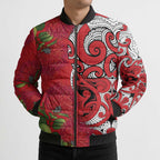 Personalised New Zealand Koru Pohutukawa Bomber Puffer Jacket Meri Kirihimete Aroha for Christmas - Aussie Hoodie