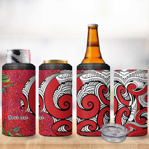Personalised New Zealand Koru Pohutukawa 4 in 1 Can Cooler Tumbler Meri Kirihimete Aroha for Christmas - Aussie Hoodie