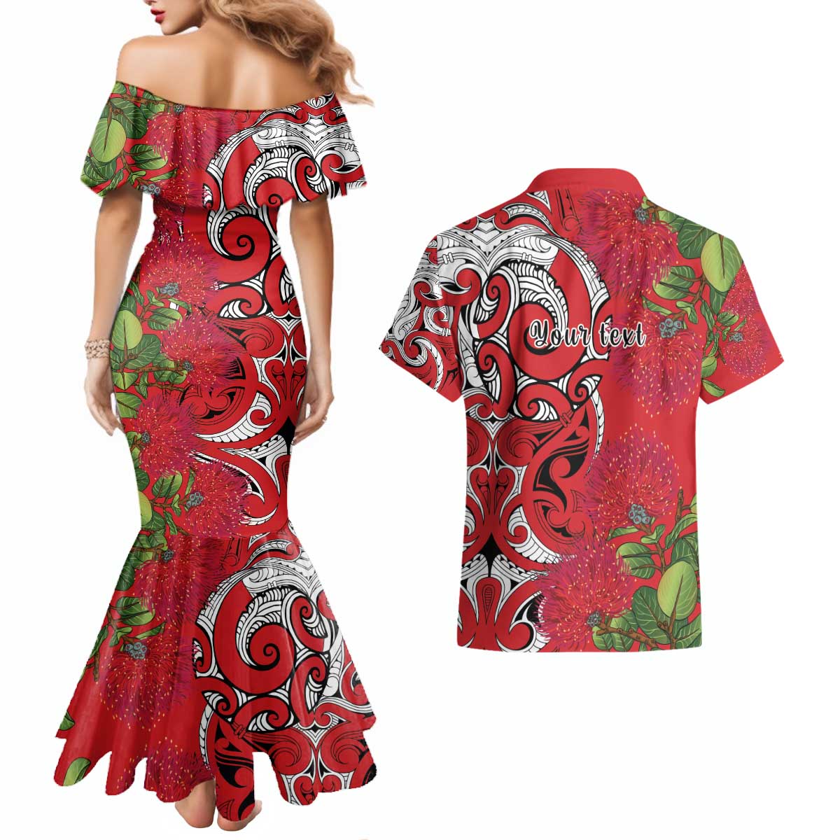 Personalised New Zealand Koru Pohutukawa Couples Matching Mermaid Dress and Hawaiian Shirt Meri Kirihimete Aroha for Christmas - Aussie Hoodie