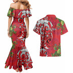Personalised New Zealand Koru Pohutukawa Couples Matching Mermaid Dress and Hawaiian Shirt Meri Kirihimete Aroha for Christmas - Aussie Hoodie