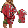 Personalised New Zealand Koru Pohutukawa Couples Matching Off Shoulder Short Dress and Hawaiian Shirt Meri Kirihimete Aroha for Christmas - Aussie Hoodie