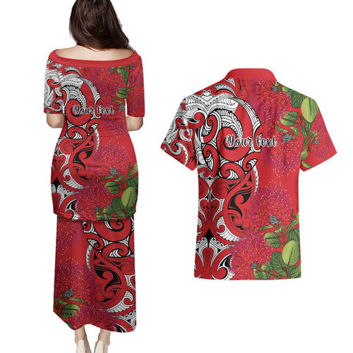 Personalised New Zealand Koru Pohutukawa Couples Matching Puletasi and Hawaiian Shirt Meri Kirihimete Aroha for Christmas - Aussie Hoodie