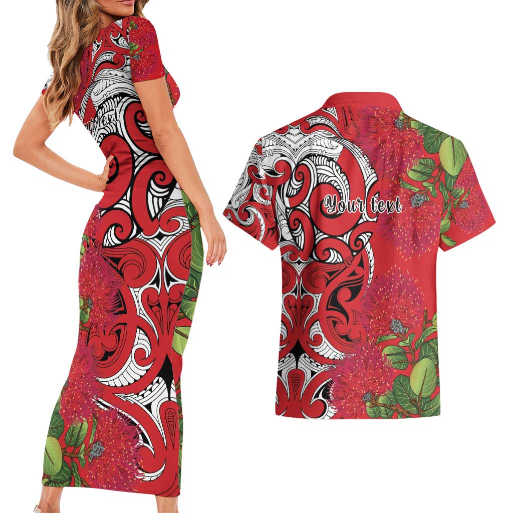 Personalised New Zealand Koru Pohutukawa Couples Matching Short Sleeve Bodycon Dress and Hawaiian Shirt Meri Kirihimete Aroha for Christmas - Aussie Hoodie