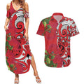 Personalised New Zealand Koru Pohutukawa Couples Matching Summer Maxi Dress and Hawaiian Shirt Meri Kirihimete Aroha for Christmas - Aussie Hoodie