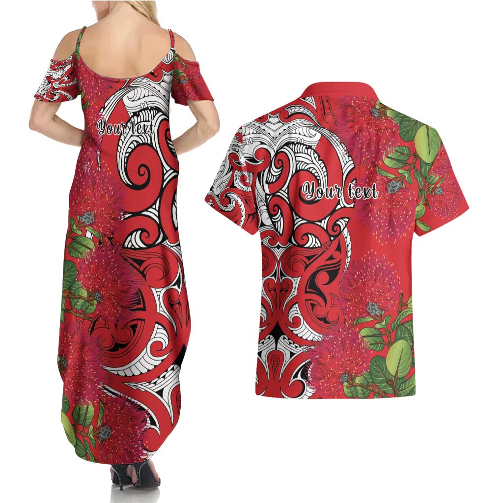 Personalised New Zealand Koru Pohutukawa Couples Matching Summer Maxi Dress and Hawaiian Shirt Meri Kirihimete Aroha for Christmas - Aussie Hoodie