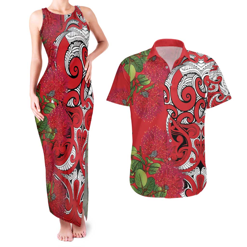 Personalised New Zealand Koru Pohutukawa Couples Matching Tank Maxi Dress and Hawaiian Shirt Meri Kirihimete Aroha for Christmas - Aussie Hoodie