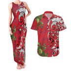 Personalised New Zealand Koru Pohutukawa Couples Matching Tank Maxi Dress and Hawaiian Shirt Meri Kirihimete Aroha for Christmas - Aussie Hoodie
