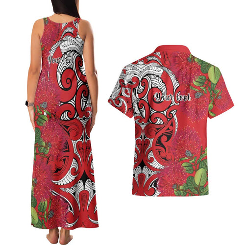 Personalised New Zealand Koru Pohutukawa Couples Matching Tank Maxi Dress and Hawaiian Shirt Meri Kirihimete Aroha for Christmas - Aussie Hoodie