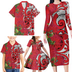 Personalised New Zealand Koru Pohutukawa Family Matching Long Sleeve Bodycon Dress and Hawaiian Shirt Meri Kirihimete Aroha for Christmas - Aussie Hoodie