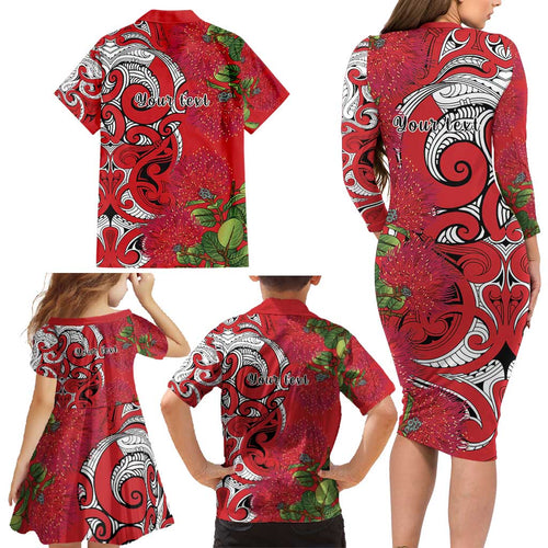 Personalised New Zealand Koru Pohutukawa Family Matching Long Sleeve Bodycon Dress and Hawaiian Shirt Meri Kirihimete Aroha for Christmas - Aussie Hoodie