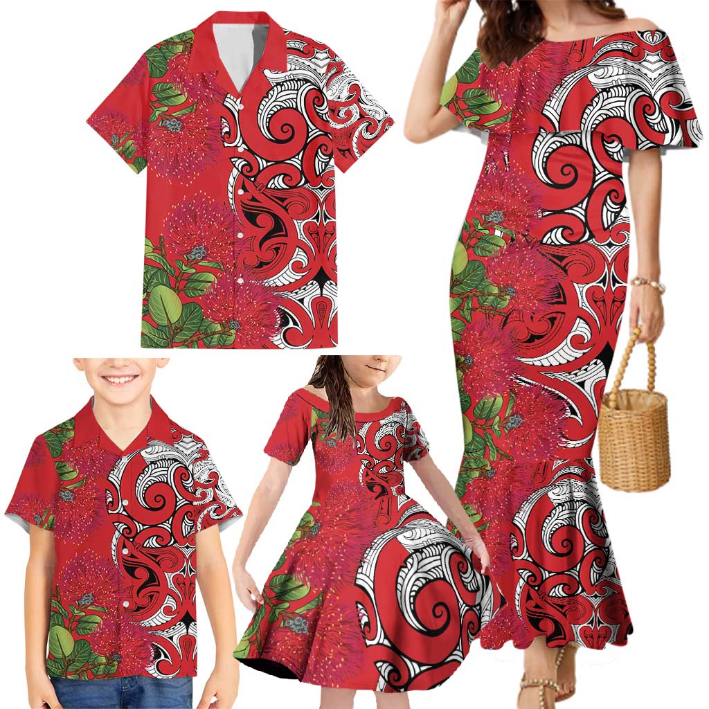 Personalised New Zealand Koru Pohutukawa Family Matching Mermaid Dress and Hawaiian Shirt Meri Kirihimete Aroha for Christmas - Aussie Hoodie