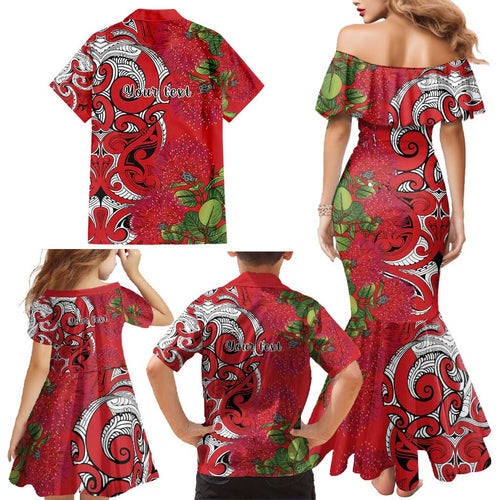 Personalised New Zealand Koru Pohutukawa Family Matching Mermaid Dress and Hawaiian Shirt Meri Kirihimete Aroha for Christmas - Aussie Hoodie