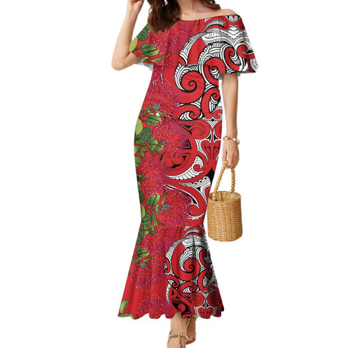 Personalised New Zealand Koru Pohutukawa Family Matching Mermaid Dress and Hawaiian Shirt Meri Kirihimete Aroha for Christmas - Aussie Hoodie