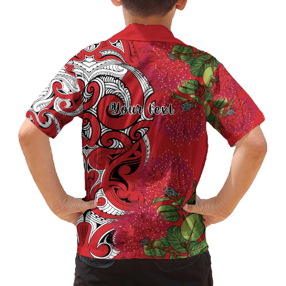 Personalised New Zealand Koru Pohutukawa Family Matching Off The Shoulder Long Sleeve Dress and Hawaiian Shirt Meri Kirihimete Aroha for Christmas - Aussie Hoodie