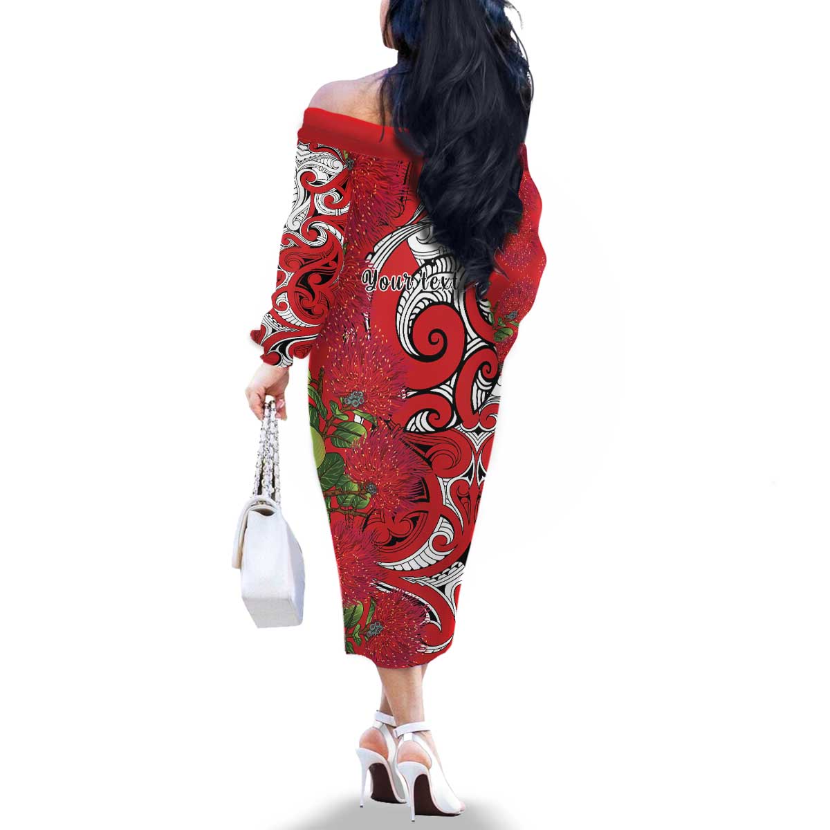 Personalised New Zealand Koru Pohutukawa Family Matching Off The Shoulder Long Sleeve Dress and Hawaiian Shirt Meri Kirihimete Aroha for Christmas - Aussie Hoodie