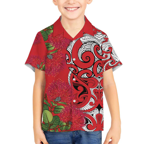 Personalised New Zealand Koru Pohutukawa Family Matching Off The Shoulder Long Sleeve Dress and Hawaiian Shirt Meri Kirihimete Aroha for Christmas - Aussie Hoodie