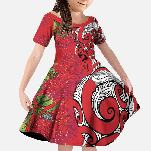 Personalised New Zealand Koru Pohutukawa Family Matching Off Shoulder Maxi Dress and Hawaiian Shirt Meri Kirihimete Aroha for Christmas - Aussie Hoodie