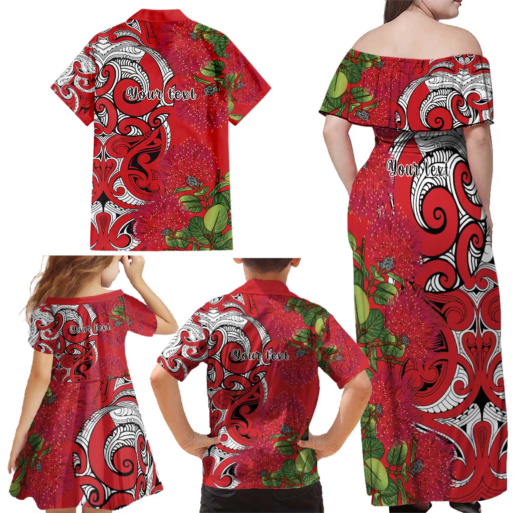 Personalised New Zealand Koru Pohutukawa Family Matching Off Shoulder Maxi Dress and Hawaiian Shirt Meri Kirihimete Aroha for Christmas - Aussie Hoodie