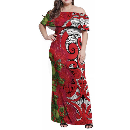 Personalised New Zealand Koru Pohutukawa Family Matching Off Shoulder Maxi Dress and Hawaiian Shirt Meri Kirihimete Aroha for Christmas - Aussie Hoodie