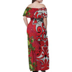 Personalised New Zealand Koru Pohutukawa Family Matching Off Shoulder Maxi Dress and Hawaiian Shirt Meri Kirihimete Aroha for Christmas - Aussie Hoodie