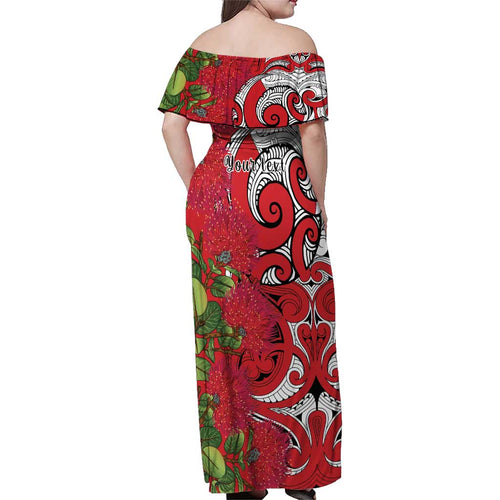 Personalised New Zealand Koru Pohutukawa Family Matching Off Shoulder Maxi Dress and Hawaiian Shirt Meri Kirihimete Aroha for Christmas - Aussie Hoodie