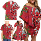 Personalised New Zealand Koru Pohutukawa Family Matching Off Shoulder Short Dress and Hawaiian Shirt Meri Kirihimete Aroha for Christmas - Aussie Hoodie