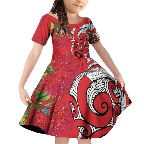Personalised New Zealand Koru Pohutukawa Family Matching Off Shoulder Short Dress and Hawaiian Shirt Meri Kirihimete Aroha for Christmas - Aussie Hoodie