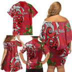 Personalised New Zealand Koru Pohutukawa Family Matching Off Shoulder Short Dress and Hawaiian Shirt Meri Kirihimete Aroha for Christmas - Aussie Hoodie