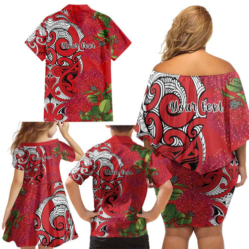 Personalised New Zealand Koru Pohutukawa Family Matching Off Shoulder Short Dress and Hawaiian Shirt Meri Kirihimete Aroha for Christmas - Aussie Hoodie