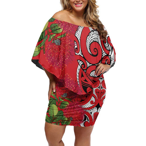 Personalised New Zealand Koru Pohutukawa Family Matching Off Shoulder Short Dress and Hawaiian Shirt Meri Kirihimete Aroha for Christmas - Aussie Hoodie