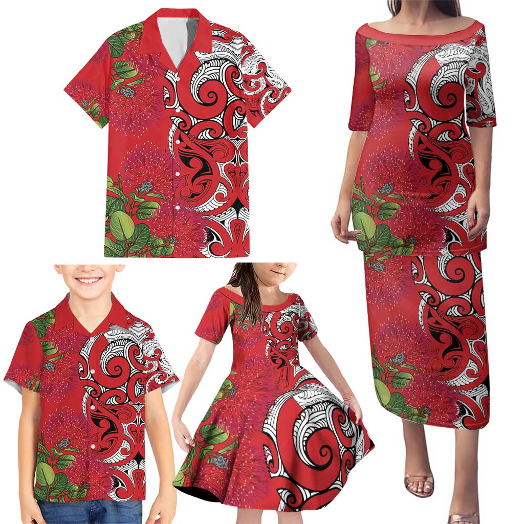 Personalised New Zealand Koru Pohutukawa Family Matching Puletasi and Hawaiian Shirt Meri Kirihimete Aroha for Christmas - Aussie Hoodie