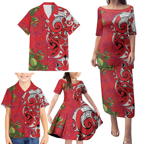 Personalised New Zealand Koru Pohutukawa Family Matching Puletasi and Hawaiian Shirt Meri Kirihimete Aroha for Christmas - Aussie Hoodie