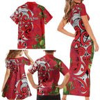 Personalised New Zealand Koru Pohutukawa Family Matching Short Sleeve Bodycon Dress and Hawaiian Shirt Meri Kirihimete Aroha for Christmas - Aussie Hoodie