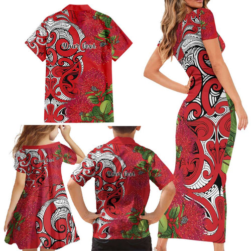 Personalised New Zealand Koru Pohutukawa Family Matching Short Sleeve Bodycon Dress and Hawaiian Shirt Meri Kirihimete Aroha for Christmas - Aussie Hoodie