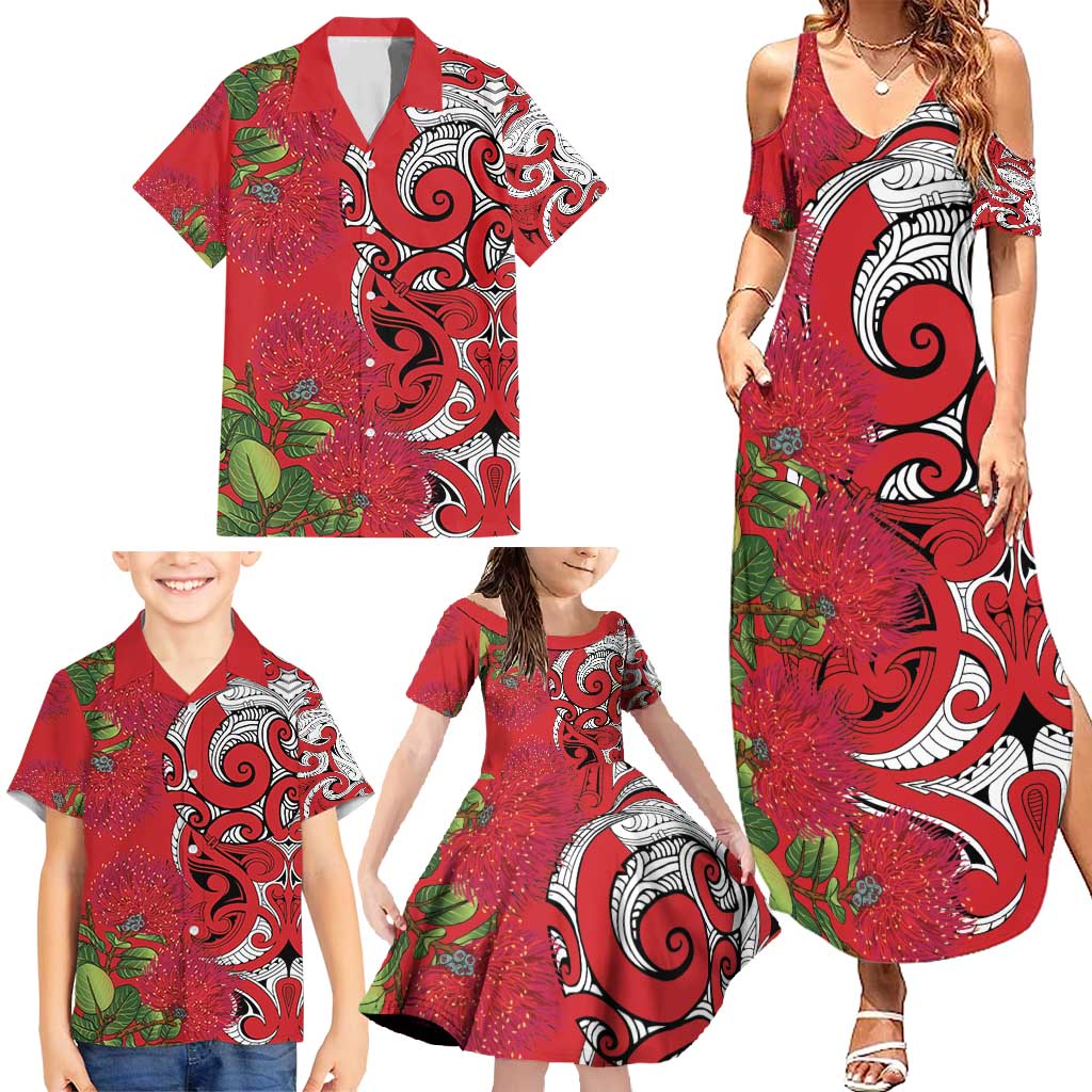 Personalised New Zealand Koru Pohutukawa Family Matching Summer Maxi Dress and Hawaiian Shirt Meri Kirihimete Aroha for Christmas - Aussie Hoodie