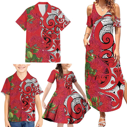 Personalised New Zealand Koru Pohutukawa Family Matching Summer Maxi Dress and Hawaiian Shirt Meri Kirihimete Aroha for Christmas - Aussie Hoodie