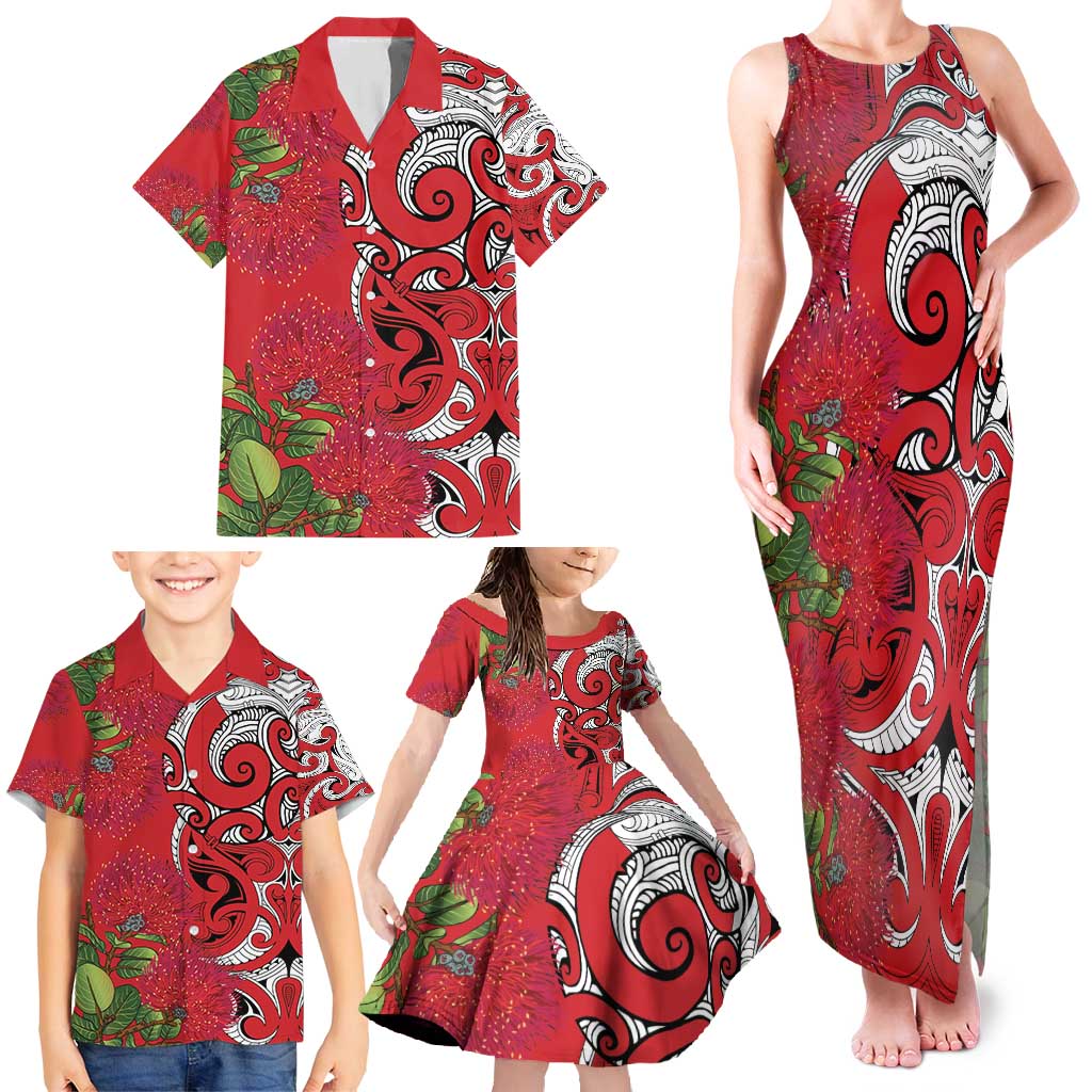 Personalised New Zealand Koru Pohutukawa Family Matching Tank Maxi Dress and Hawaiian Shirt Meri Kirihimete Aroha for Christmas - Aussie Hoodie