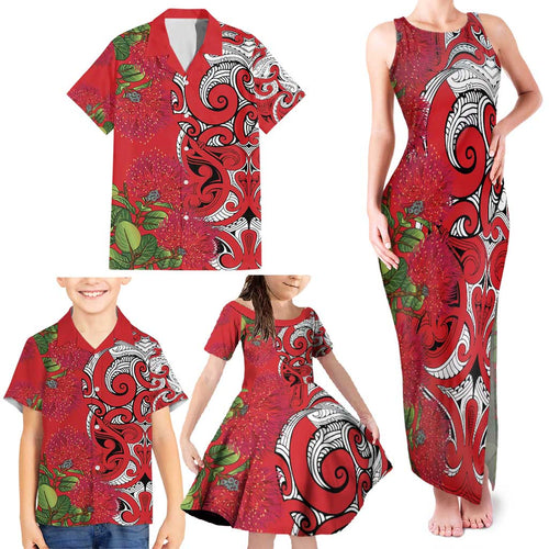 Personalised New Zealand Koru Pohutukawa Family Matching Tank Maxi Dress and Hawaiian Shirt Meri Kirihimete Aroha for Christmas - Aussie Hoodie