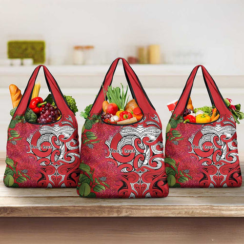 Personalised New Zealand Koru Pohutukawa Grocery Bag Meri Kirihimete Aroha for Christmas - Aussie Hoodie