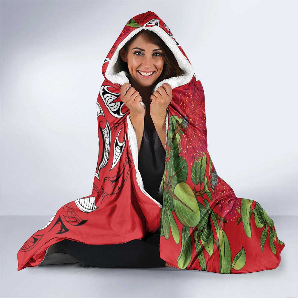 Personalised New Zealand Koru Pohutukawa Hooded Blanket Meri Kirihimete Aroha for Christmas - Aussie Hoodie