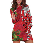 Personalised New Zealand Koru Pohutukawa Hoodie Dress Meri Kirihimete Aroha for Christmas - Aussie Hoodie