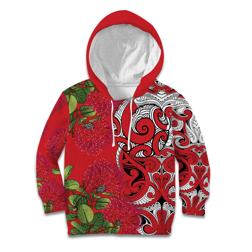 Personalised New Zealand Koru Pohutukawa Kid Hoodie Meri Kirihimete Aroha for Christmas - Aussie Hoodie