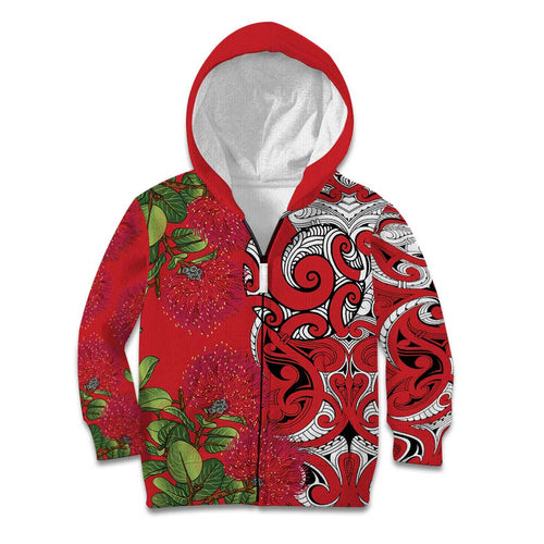 Personalised New Zealand Koru Pohutukawa Kid Hoodie Meri Kirihimete Aroha for Christmas - Aussie Hoodie