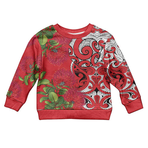Personalised New Zealand Koru Pohutukawa Kid Ugly Christmas Sweater Meri Kirihimete Aroha for Christmas - Aussie Hoodie