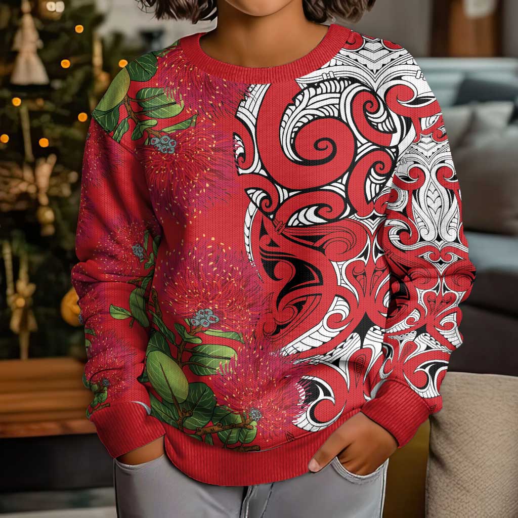 Personalised New Zealand Koru Pohutukawa Kid Ugly Christmas Sweater Meri Kirihimete Aroha for Christmas - Aussie Hoodie