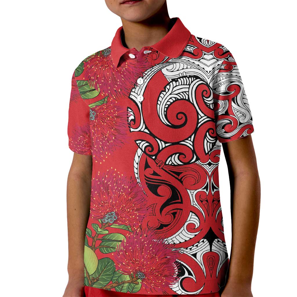 Personalised New Zealand Koru Pohutukawa Kid Polo Shirt Meri Kirihimete Aroha for Christmas - Aussie Hoodie