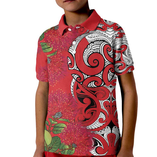 Personalised New Zealand Koru Pohutukawa Kid Polo Shirt Meri Kirihimete Aroha for Christmas - Aussie Hoodie