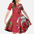 Personalised New Zealand Koru Pohutukawa Kid Short Sleeve Dress Meri Kirihimete Aroha for Christmas - Aussie Hoodie